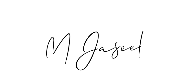 Allison_Script is a professional signature style that is perfect for those who want to add a touch of class to their signature. It is also a great choice for those who want to make their signature more unique. Get M Jaseel name to fancy signature for free. M Jaseel signature style 2 images and pictures png