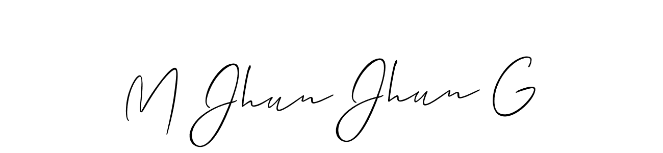 The best way (Allison_Script) to make a short signature is to pick only two or three words in your name. The name M Jhun Jhun G include a total of six letters. For converting this name. M Jhun Jhun G signature style 2 images and pictures png