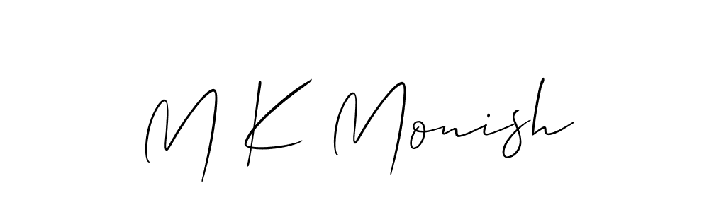 Also You can easily find your signature by using the search form. We will create M K Monish name handwritten signature images for you free of cost using Allison_Script sign style. M K Monish signature style 2 images and pictures png