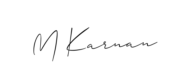 Use a signature maker to create a handwritten signature online. With this signature software, you can design (Allison_Script) your own signature for name M Karnan. M Karnan signature style 2 images and pictures png