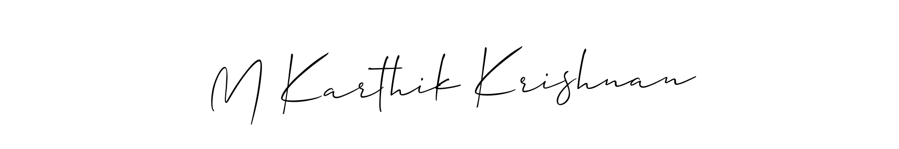 Also You can easily find your signature by using the search form. We will create M Karthik Krishnan name handwritten signature images for you free of cost using Allison_Script sign style. M Karthik Krishnan signature style 2 images and pictures png