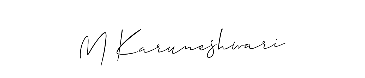 This is the best signature style for the M Karuneshwari name. Also you like these signature font (Allison_Script). Mix name signature. M Karuneshwari signature style 2 images and pictures png