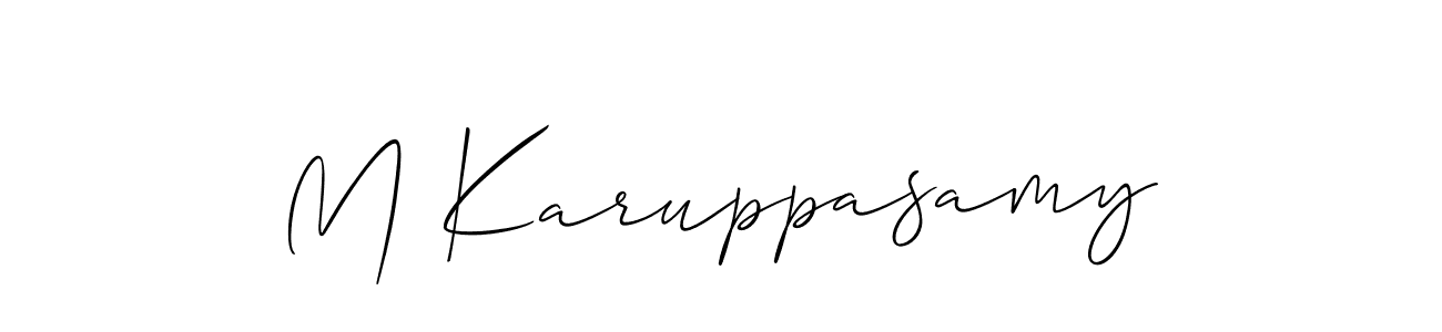 Use a signature maker to create a handwritten signature online. With this signature software, you can design (Allison_Script) your own signature for name M Karuppasamy. M Karuppasamy signature style 2 images and pictures png