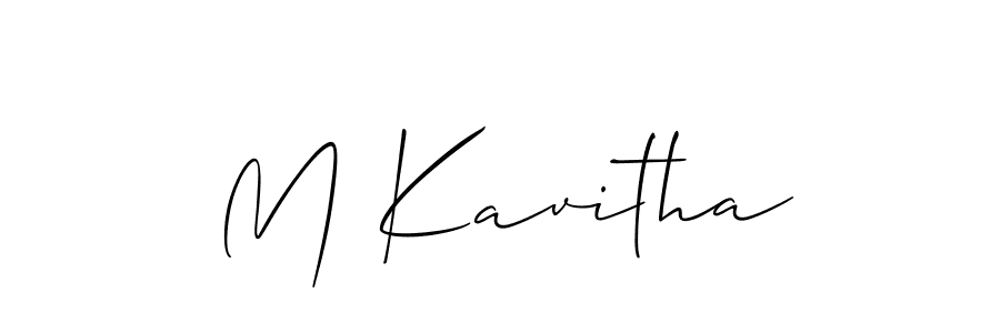 The best way (Allison_Script) to make a short signature is to pick only two or three words in your name. The name M Kavitha include a total of six letters. For converting this name. M Kavitha signature style 2 images and pictures png