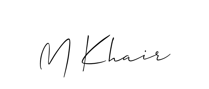 The best way (Allison_Script) to make a short signature is to pick only two or three words in your name. The name M Khair include a total of six letters. For converting this name. M Khair signature style 2 images and pictures png