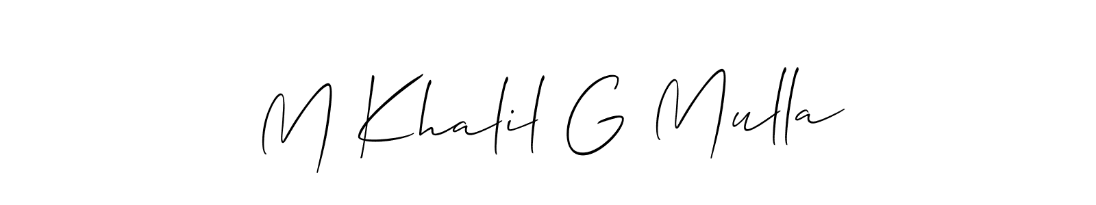 This is the best signature style for the M Khalil G Mulla name. Also you like these signature font (Allison_Script). Mix name signature. M Khalil G Mulla signature style 2 images and pictures png