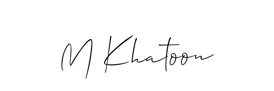 The best way (Allison_Script) to make a short signature is to pick only two or three words in your name. The name M Khatoon include a total of six letters. For converting this name. M Khatoon signature style 2 images and pictures png