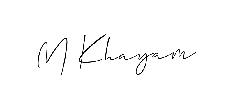Use a signature maker to create a handwritten signature online. With this signature software, you can design (Allison_Script) your own signature for name M Khayam. M Khayam signature style 2 images and pictures png