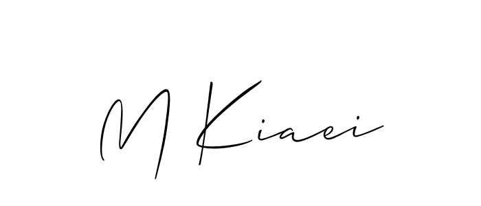 The best way (Allison_Script) to make a short signature is to pick only two or three words in your name. The name M Kiaei include a total of six letters. For converting this name. M Kiaei signature style 2 images and pictures png