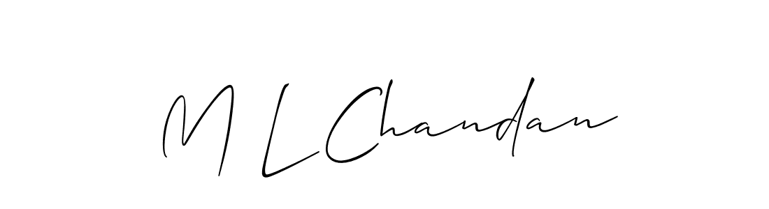 Also You can easily find your signature by using the search form. We will create M L Chandan name handwritten signature images for you free of cost using Allison_Script sign style. M L Chandan signature style 2 images and pictures png