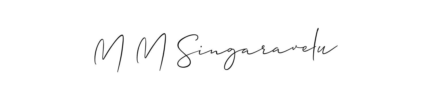 The best way (Allison_Script) to make a short signature is to pick only two or three words in your name. The name M M Singaravelu include a total of six letters. For converting this name. M M Singaravelu signature style 2 images and pictures png
