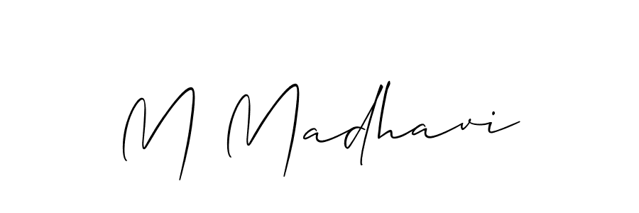 Allison_Script is a professional signature style that is perfect for those who want to add a touch of class to their signature. It is also a great choice for those who want to make their signature more unique. Get M Madhavi name to fancy signature for free. M Madhavi signature style 2 images and pictures png