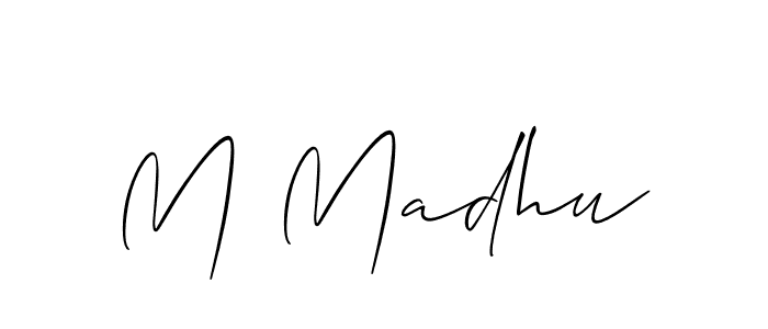 How to make M Madhu name signature. Use Allison_Script style for creating short signs online. This is the latest handwritten sign. M Madhu signature style 2 images and pictures png