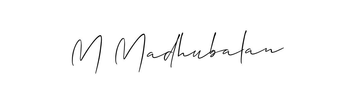 Make a short M Madhubalan signature style. Manage your documents anywhere anytime using Allison_Script. Create and add eSignatures, submit forms, share and send files easily. M Madhubalan signature style 2 images and pictures png