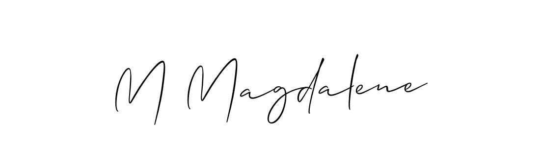 Use a signature maker to create a handwritten signature online. With this signature software, you can design (Allison_Script) your own signature for name M Magdalene. M Magdalene signature style 2 images and pictures png
