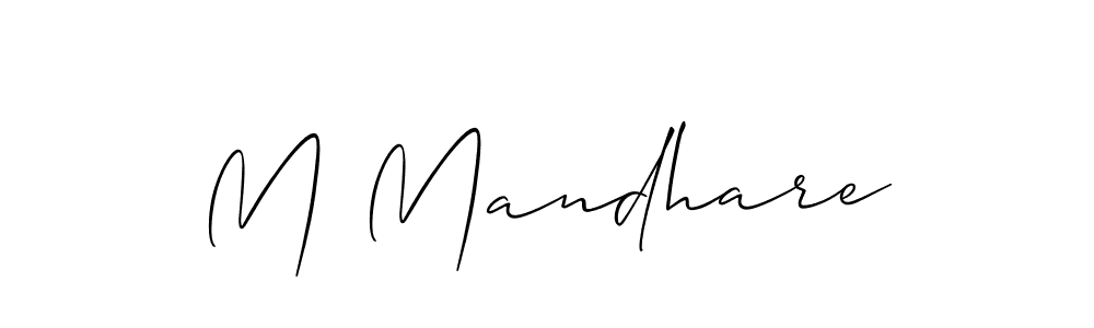 The best way (Allison_Script) to make a short signature is to pick only two or three words in your name. The name M Mandhare include a total of six letters. For converting this name. M Mandhare signature style 2 images and pictures png