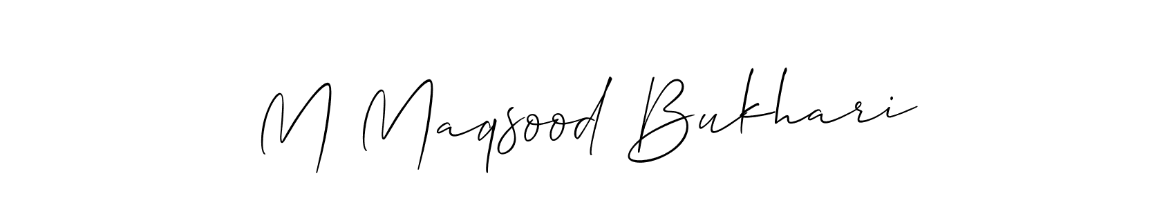 The best way (Allison_Script) to make a short signature is to pick only two or three words in your name. The name M Maqsood Bukhari include a total of six letters. For converting this name. M Maqsood Bukhari signature style 2 images and pictures png