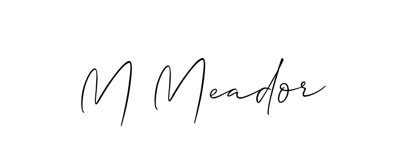 The best way (Allison_Script) to make a short signature is to pick only two or three words in your name. The name M Meador include a total of six letters. For converting this name. M Meador signature style 2 images and pictures png