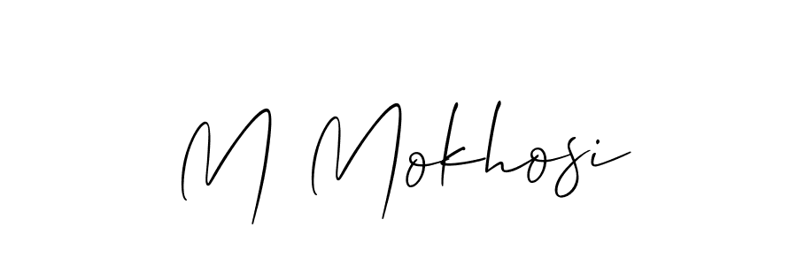 The best way (Allison_Script) to make a short signature is to pick only two or three words in your name. The name M Mokhosi include a total of six letters. For converting this name. M Mokhosi signature style 2 images and pictures png