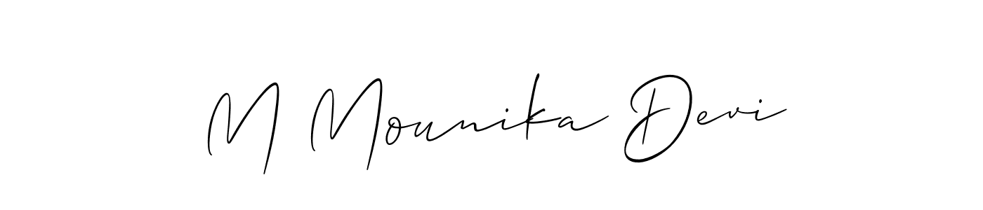 Similarly Allison_Script is the best handwritten signature design. Signature creator online .You can use it as an online autograph creator for name M Mounika Devi. M Mounika Devi signature style 2 images and pictures png