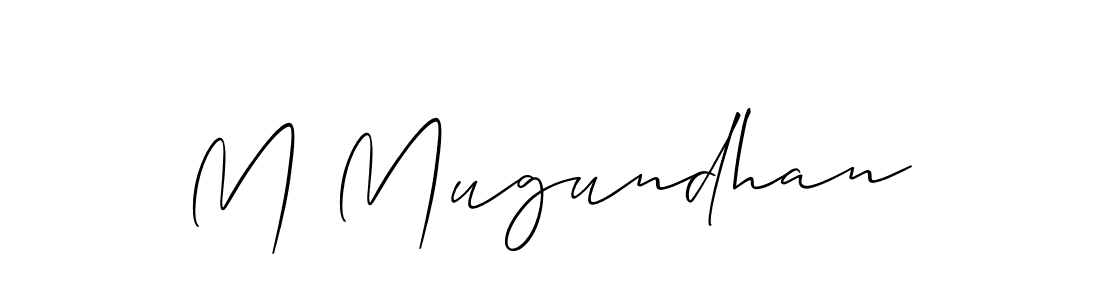 How to make M Mugundhan name signature. Use Allison_Script style for creating short signs online. This is the latest handwritten sign. M Mugundhan signature style 2 images and pictures png