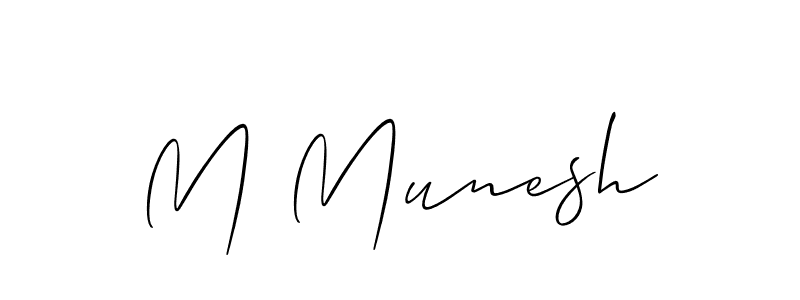 You should practise on your own different ways (Allison_Script) to write your name (M Munesh) in signature. don't let someone else do it for you. M Munesh signature style 2 images and pictures png