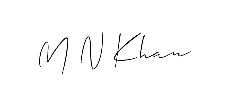 The best way (Allison_Script) to make a short signature is to pick only two or three words in your name. The name M N Khan include a total of six letters. For converting this name. M N Khan signature style 2 images and pictures png