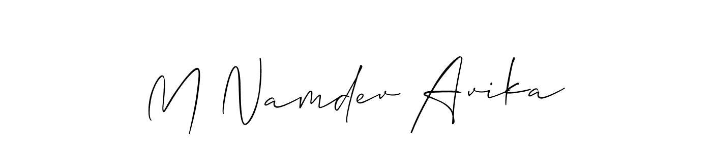 Also we have M Namdev Avika name is the best signature style. Create professional handwritten signature collection using Allison_Script autograph style. M Namdev Avika signature style 2 images and pictures png