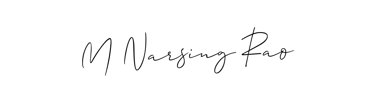 How to Draw M Narsing Rao signature style? Allison_Script is a latest design signature styles for name M Narsing Rao. M Narsing Rao signature style 2 images and pictures png