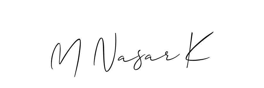 Similarly Allison_Script is the best handwritten signature design. Signature creator online .You can use it as an online autograph creator for name M Nasar K. M Nasar K signature style 2 images and pictures png