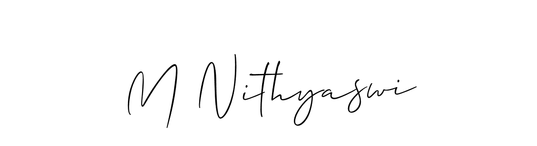 Also we have M Nithyaswi name is the best signature style. Create professional handwritten signature collection using Allison_Script autograph style. M Nithyaswi signature style 2 images and pictures png