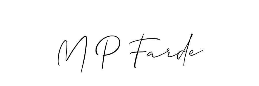 Use a signature maker to create a handwritten signature online. With this signature software, you can design (Allison_Script) your own signature for name M P Farde. M P Farde signature style 2 images and pictures png