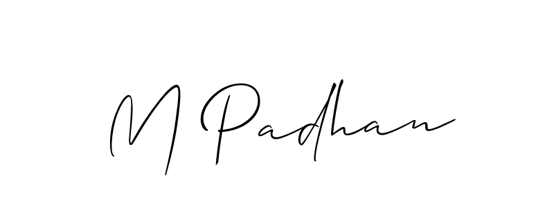 Also You can easily find your signature by using the search form. We will create M Padhan name handwritten signature images for you free of cost using Allison_Script sign style. M Padhan signature style 2 images and pictures png