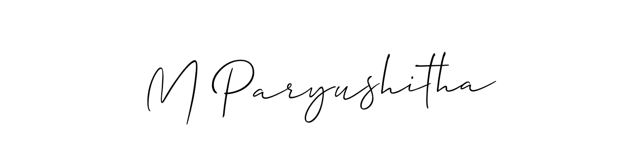 You should practise on your own different ways (Allison_Script) to write your name (M Paryushitha) in signature. don't let someone else do it for you. M Paryushitha signature style 2 images and pictures png