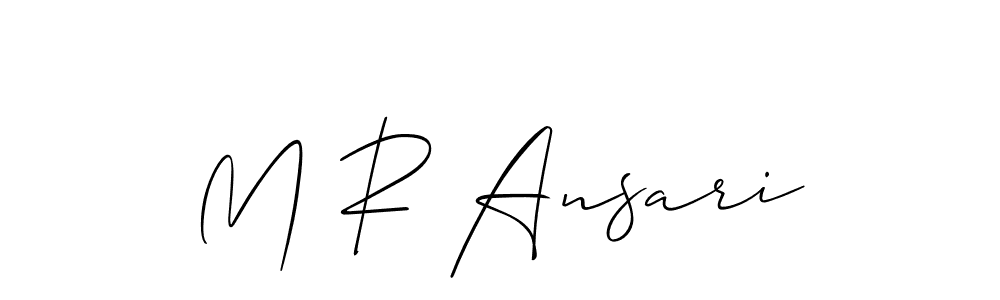 The best way (Allison_Script) to make a short signature is to pick only two or three words in your name. The name M R Ansari include a total of six letters. For converting this name. M R Ansari signature style 2 images and pictures png