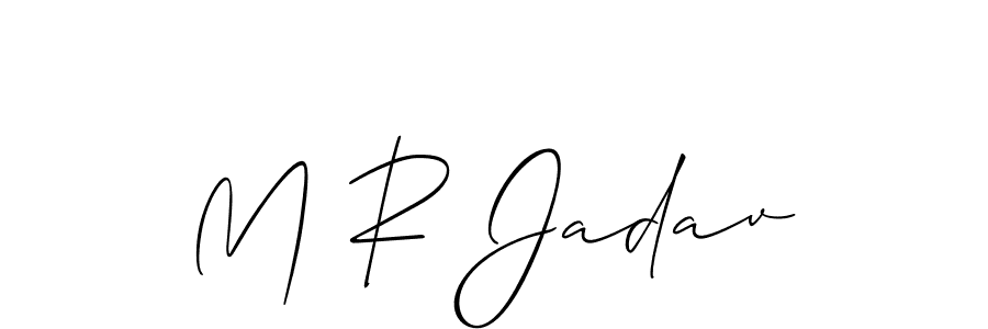 The best way (Allison_Script) to make a short signature is to pick only two or three words in your name. The name M R Jadav include a total of six letters. For converting this name. M R Jadav signature style 2 images and pictures png