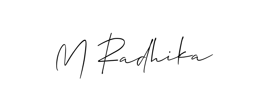 Design your own signature with our free online signature maker. With this signature software, you can create a handwritten (Allison_Script) signature for name M Radhika. M Radhika signature style 2 images and pictures png