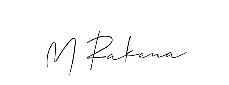 The best way (Allison_Script) to make a short signature is to pick only two or three words in your name. The name M Rakena include a total of six letters. For converting this name. M Rakena signature style 2 images and pictures png