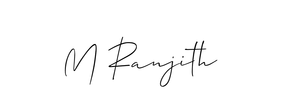 The best way (Allison_Script) to make a short signature is to pick only two or three words in your name. The name M Ranjith include a total of six letters. For converting this name. M Ranjith signature style 2 images and pictures png