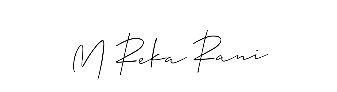 Also You can easily find your signature by using the search form. We will create M Reka Rani name handwritten signature images for you free of cost using Allison_Script sign style. M Reka Rani signature style 2 images and pictures png