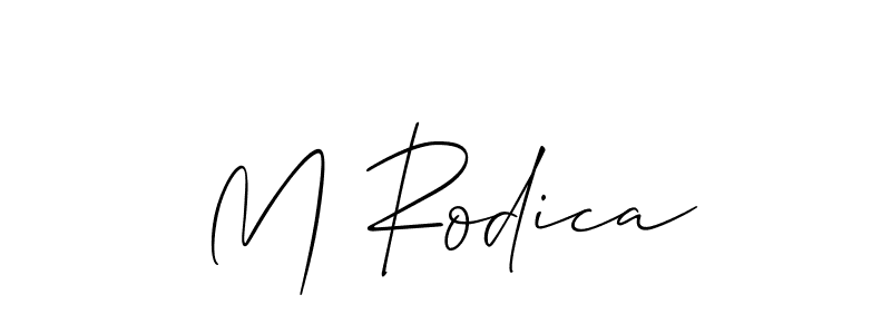 if you are searching for the best signature style for your name M Rodica. so please give up your signature search. here we have designed multiple signature styles  using Allison_Script. M Rodica signature style 2 images and pictures png