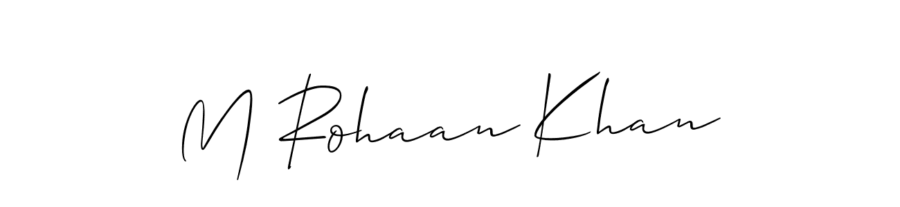 The best way (Allison_Script) to make a short signature is to pick only two or three words in your name. The name M Rohaan Khan include a total of six letters. For converting this name. M Rohaan Khan signature style 2 images and pictures png