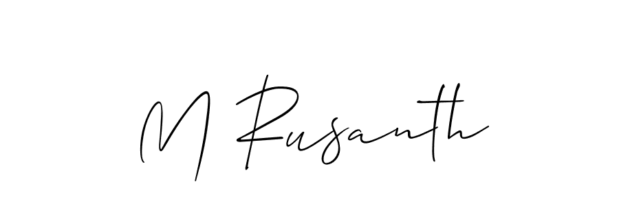 You should practise on your own different ways (Allison_Script) to write your name (M Rusanth) in signature. don't let someone else do it for you. M Rusanth signature style 2 images and pictures png