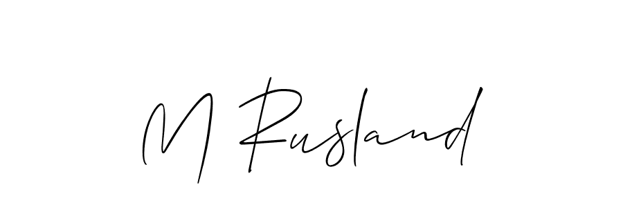 Use a signature maker to create a handwritten signature online. With this signature software, you can design (Allison_Script) your own signature for name M Rusland. M Rusland signature style 2 images and pictures png