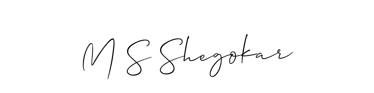 How to make M S Shegokar name signature. Use Allison_Script style for creating short signs online. This is the latest handwritten sign. M S Shegokar signature style 2 images and pictures png