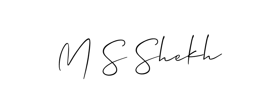 The best way (Allison_Script) to make a short signature is to pick only two or three words in your name. The name M S Shekh include a total of six letters. For converting this name. M S Shekh signature style 2 images and pictures png