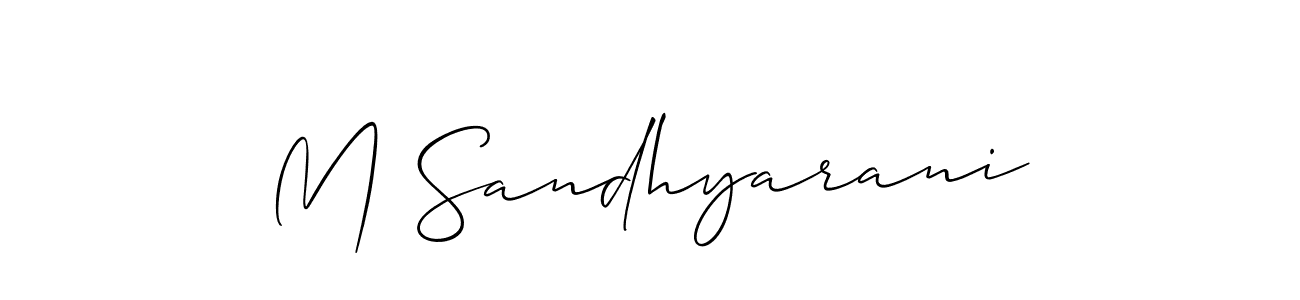 Also You can easily find your signature by using the search form. We will create M Sandhyarani name handwritten signature images for you free of cost using Allison_Script sign style. M Sandhyarani signature style 2 images and pictures png