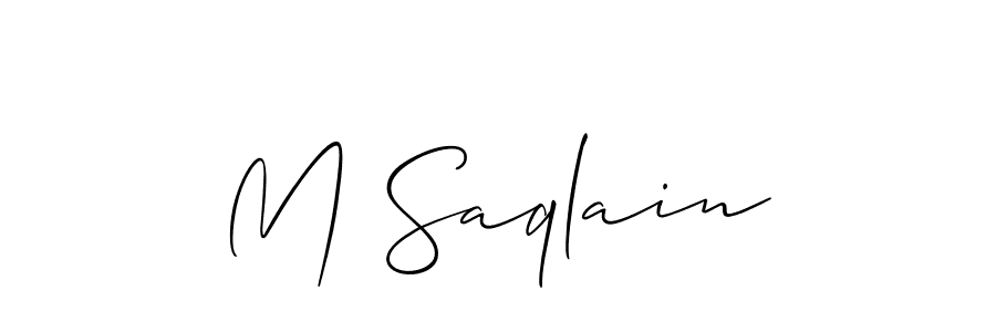 Also You can easily find your signature by using the search form. We will create M Saqlain name handwritten signature images for you free of cost using Allison_Script sign style. M Saqlain signature style 2 images and pictures png