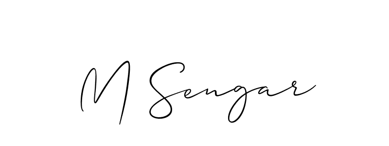 The best way (Allison_Script) to make a short signature is to pick only two or three words in your name. The name M Sengar include a total of six letters. For converting this name. M Sengar signature style 2 images and pictures png