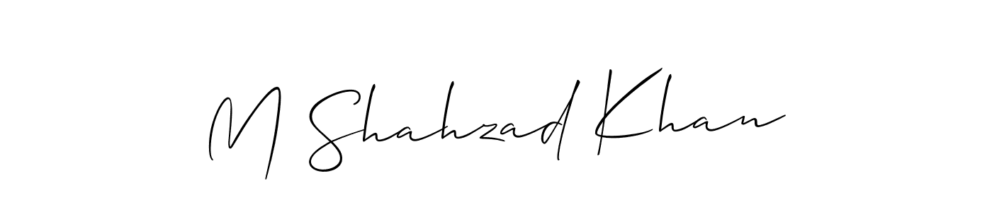 The best way (Allison_Script) to make a short signature is to pick only two or three words in your name. The name M Shahzad Khan include a total of six letters. For converting this name. M Shahzad Khan signature style 2 images and pictures png